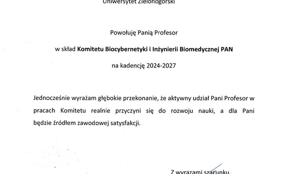 Prof. Katarzyna Arkusz członkiem Komitetu Biocybernetyki i Inżynierii Biomedycznej PAN